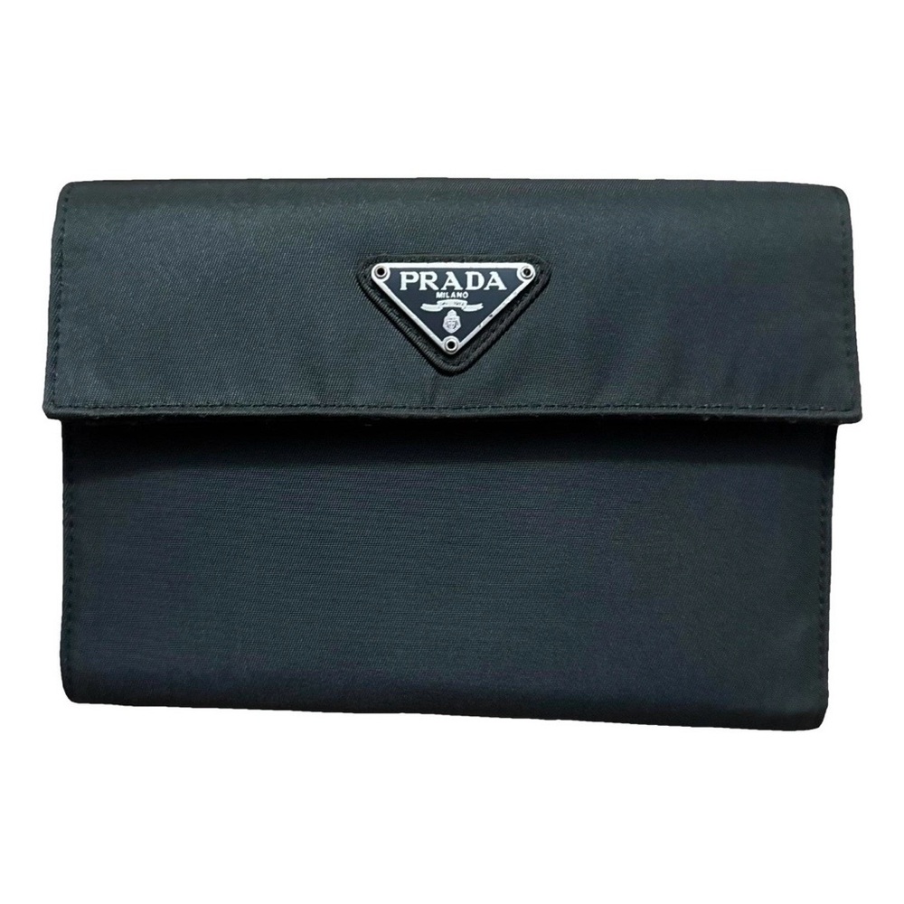Prada AUTHENTIC Vintage Charcoal Grey Tessuto Nylon Triangle Logo Flap Wallet
